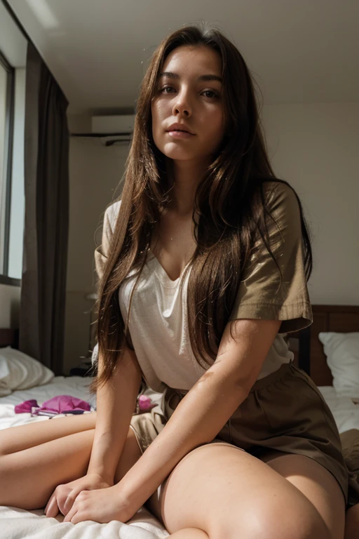 Best quality. A female wearing a white shirt and a red tie.  She has long hair. She is getting a shampoo in a barbershop