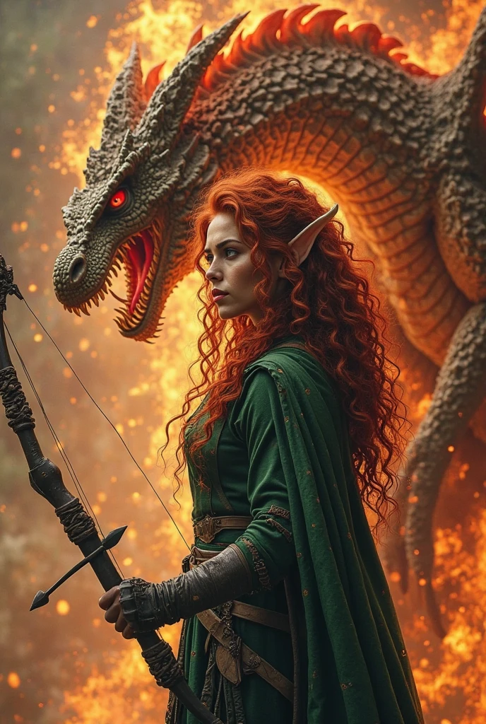 Angry dragon, red skin, long horns, green eyes, leaving a portal