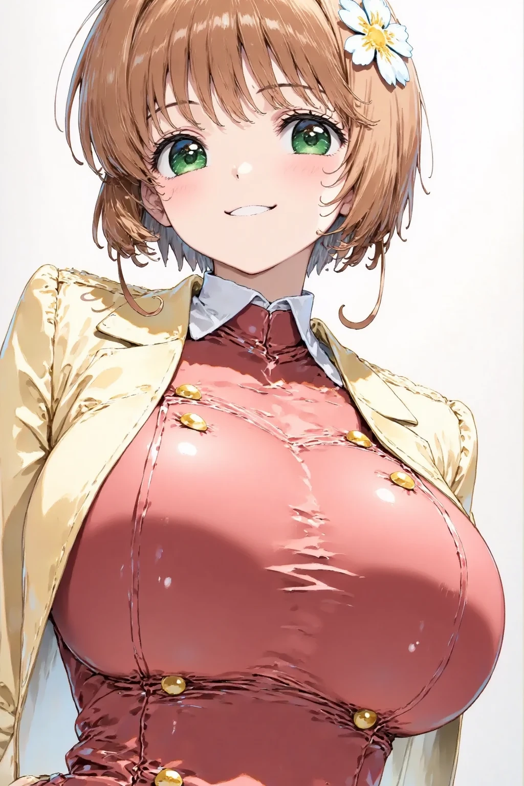 (8K、RAWE Photo、highest quality、masterpiece:1.2)、(real、photorealistic:1.37)、1 beautiful Japan schoolgirl、small face:1.2、perfect body、18-year-old、Sexy uniform、large breasts:1.8、(((breasts aport:1.8, Long milk:1.8, saggy breasts:1.8、underboob、Are thin)))、underboob、oily skin:1.5、thin、 (Sexy uniform with a slight view of the underside of the chest)、((目に見えるunderboob、Uniform with visible ribs and belly button))、Super miniskirt visible、((look at the audience))、Very blush、Smile、