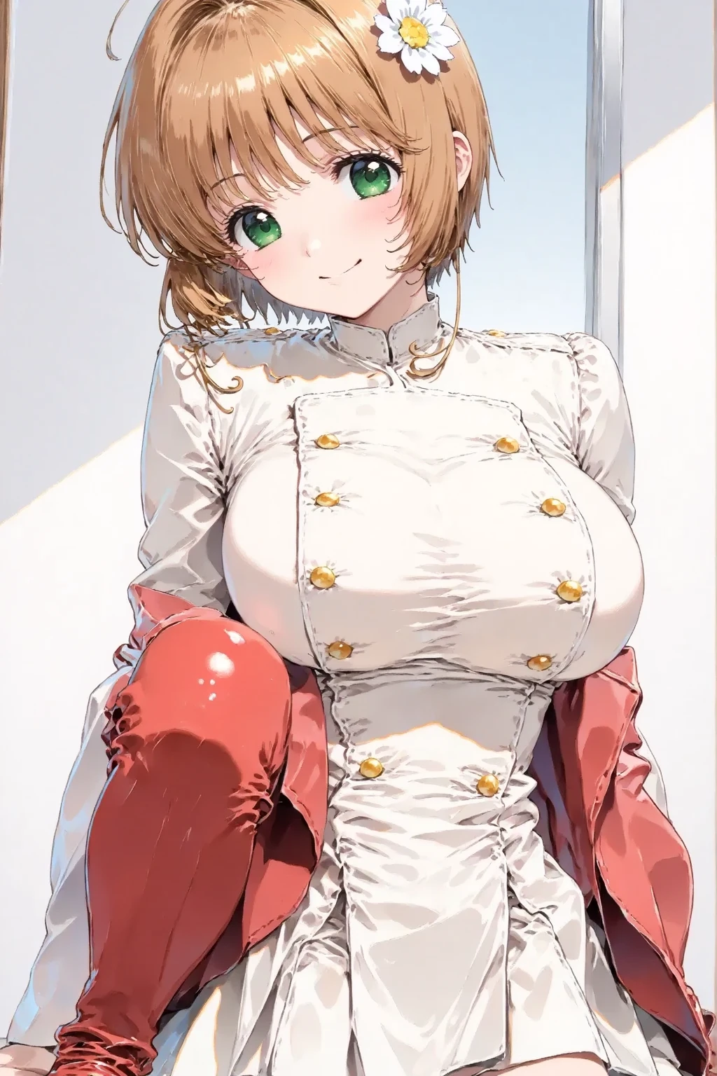Cure Pine, Pretty Cure, short hair, Hair Ribbon, Frills, Short sleeve, Wrist cuff, Orange Choker, Orange boots, Yellow Skirt,, corruption, Hollow Eyes, Half-closed eyes, Big Breasts,large breasts and nipples,Big buttocks and thighs