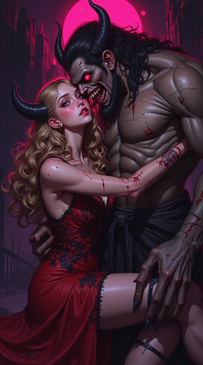A pixel bit image of a demon raping a blonde, blue-eyed girl
