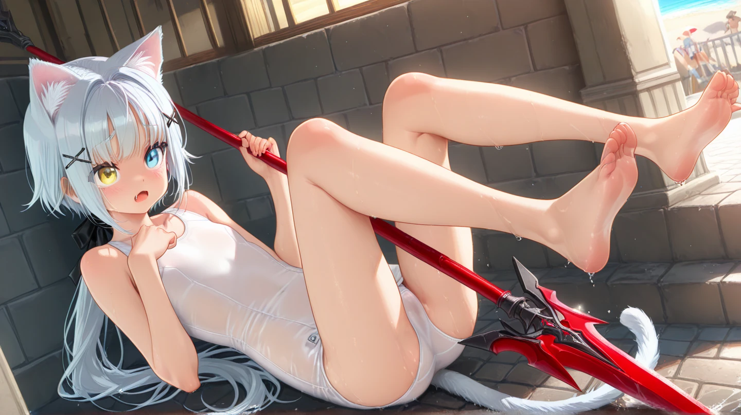 Unrivaled beauty, pale white skin, nudity, blush, plot, slim body, black stockings, transparent and red nipples, Chromatic flag, Lift one leg, sexy energy, ((clitoris)), intense gaze, Long thighs, ((silver plot)), Wet genitals, (((Clear picture quality)))