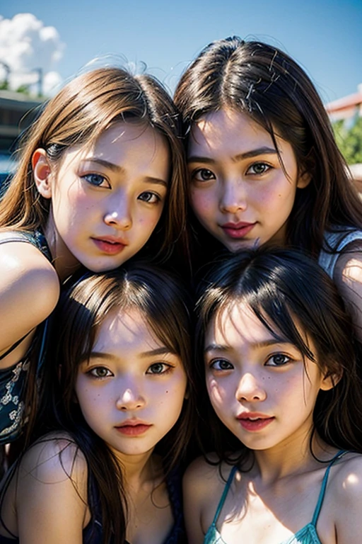 BLACK HOLE, there are two CHILDREN girls BLONDE HAIR in front
