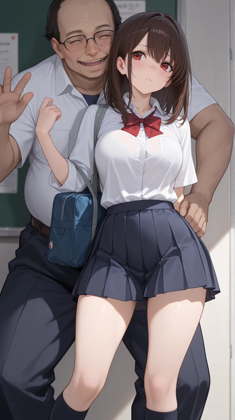  ((photorealistic)), (masterpiece), (best quality:1.3), absurdness, [:intricate details1.3], SFW, realistic, masterpiece, (VERY crowded subway train interior detailed scenario, VERY crowded subway train interior detailed background), standing insanely hot (young small girl1) using sexy ((skirt)), ((behind skirt lifted)), ((3/4 white stockings)), ((big ass)), ((thick thighs)), (fear expression), (blushed face), (perfect body proportions)), old small man ass groping young small girl 1 from behind, (((old small man pressing his chest on young woman 1 back))) and (((holding her waist behind her)))