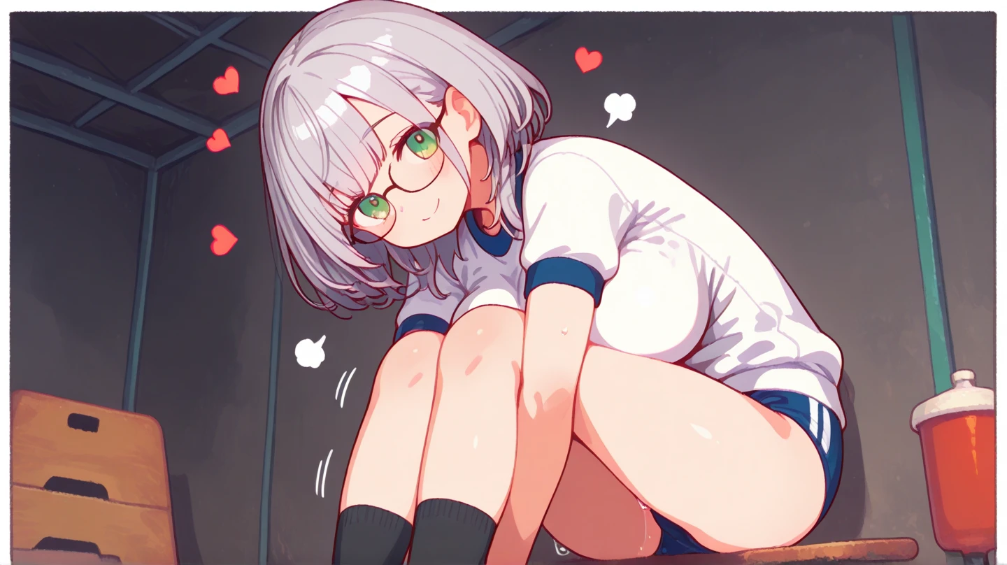 ,NSFW,1girl,Girl with horse ears and tail,Silver Hair,Red eyes,Curly medium short hair,Square glasses,Wearing a large white coat,hoodie,,Dairy-free,garter belt,Troubled expression,Ahegao,Sit on a chair,desk,Character portrait,full Art,比基尼,pussy juice,Open pussy,creampie,Sex
