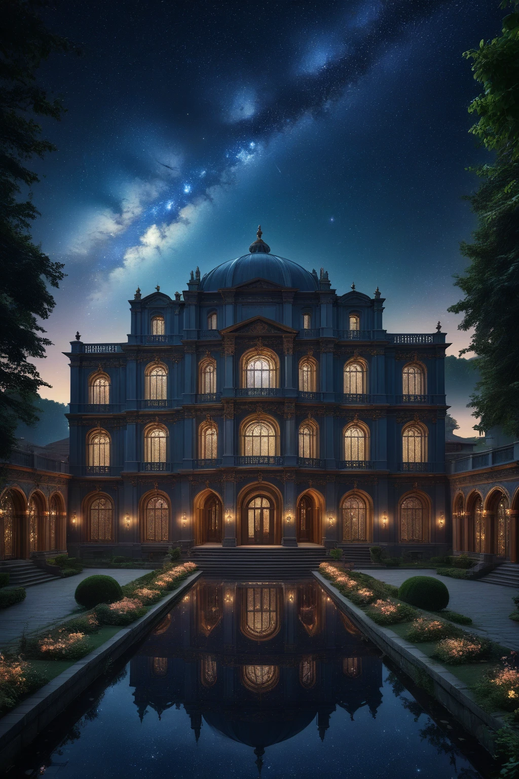 ((best quality)), ((masterpiece)), ((realistic,digital art)), (hyper detailed),Industrial City, villa made of Flamboyant Iridescent Amber, Matte, Silver, Hardy, Enhancement Method, Exceptional, Antique, Ancient, Celestial Symbols,8K, HDR, <lora:add-detail-xl:1.5>