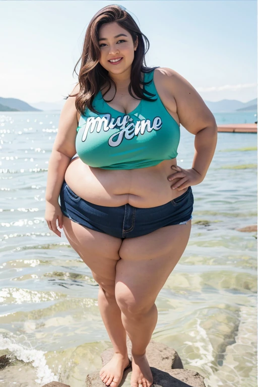 (highest quality:1.5), (Real:1.4), (Ultra high definition:1.4), (1 Japanese chubby woman in her twenties), (bikini), Pareo, barefoot, (chubby woman wearing bikini), (20's chubby woman is standing the beach), (Diagonal front view of a chubby woman with bikini), Beach, Cowboy Shot, (smile), (standing on the beach), (Gaze)