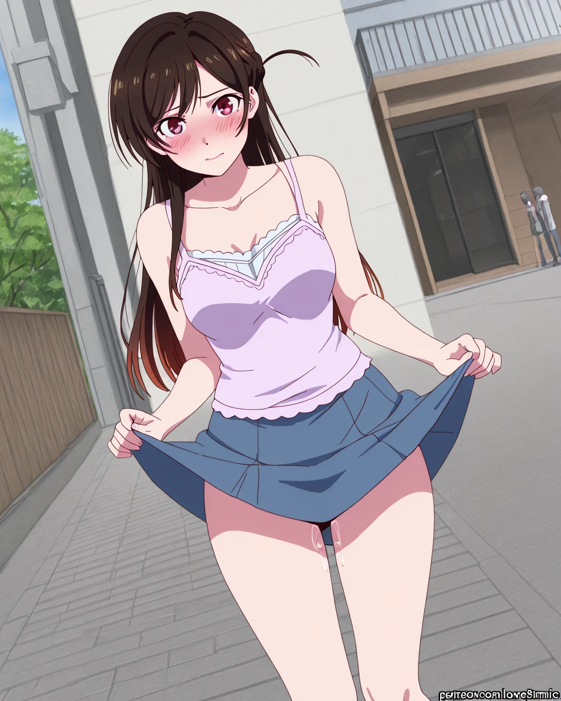 mizuharachizuru, Chizuru Ichinose, Long Hair, bangs, Brown Hair, (Brown eyes:1.5), One side up, smile,
break skirt, shirt, Short sleeve, Puffy sleeves, puffy Short sleeve, White Skirt, pink shirt,
break outdoors, city, cityscape, crowd, people々,
break looking at viewer, (Cowboy Shot:1.5),
break (masterpiece:1.2), highest quality, High resolution, unity 8k wallpaper, (figure:0.8), (Beautiful fine details:1.6), Highly detailed face, Perfect lighting, Highly detailed CG, (Perfect hands, Perfect Anatomy), Smaller head, (Lift up the skirt:1.5), (Wide pelvis), (Thick thighs), (Slightly large chest), (スカート that rolls up:1.5), (Panties in full view:1.5), (Pink Panties:1.5), (From below:1.5)