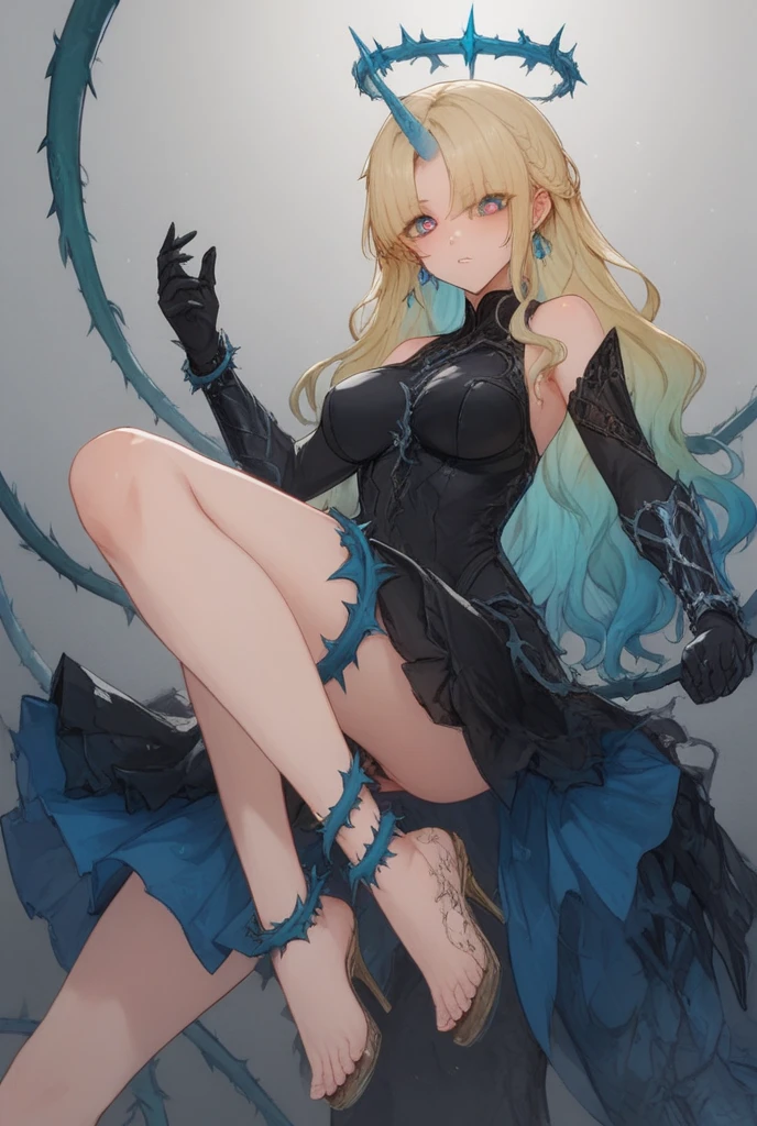 NSFW,master piece,highest quality,super detailed,High resolution,octane rendering,Valkyrie,Blonde hair,Radiant hair,(1 girl),beautiful girl,Beautiful adult face,Female genitals are fully visible, ((detailed female genitalia)),Torn white side tie panties,garter belt,bare shoulders,seductive young woman,female focus,beautiful breasts,whole body,(perfect body),(((black latex dress micro skirt))),((Check out the thru-rack choker and midi ring with chain。。,(blonde single braid),big bright blue eyes, Shining eyes beautiful detailed eyes),cute,nice,white skin,faint lips,smile,open your mouth,(hair, realistic:1),stand,holding_arms,silver halberd,spread legs,A girl trembling at sexual climax, juice stains,face turns red,fantasy,Sweat,vapor,(In a cave with tentacles)leather thigh high boots,((((Arms and legs are restrained by tentacles))))