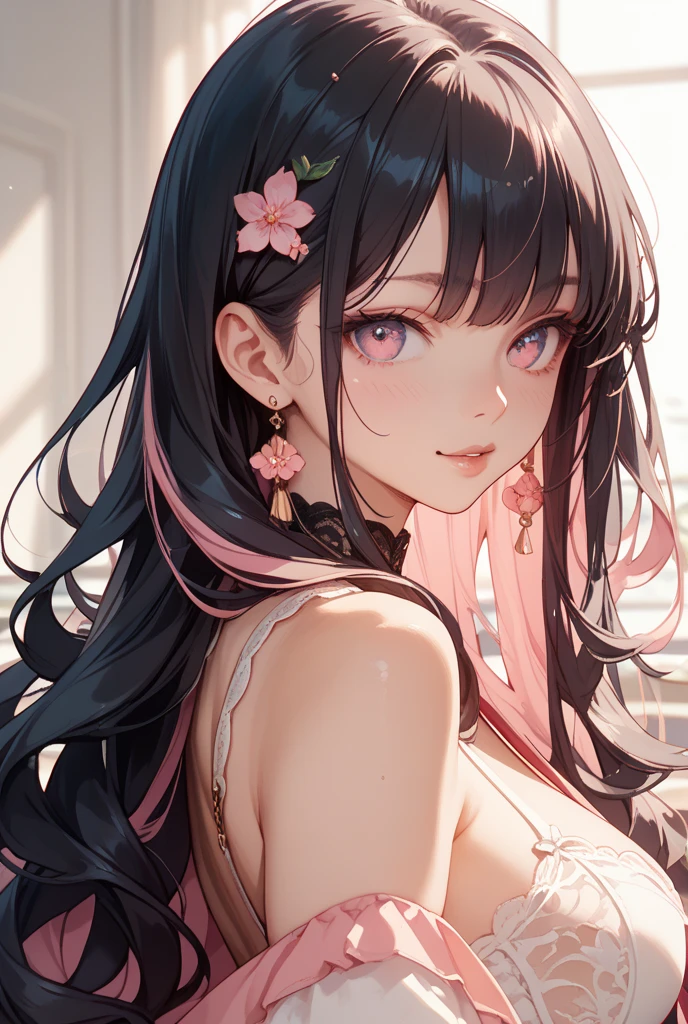 masterpiece, best quality, highly detailed, high resolution, expensive resolution, high resolution, 4K, 8k, Unity 8k wallpaper, highly detailed CG, masterpiece, 2D, 3D, beautiful details, depth, fine texture, best quality: 1.3, perfect focus, crispy skin, him, very cute, one 20-something girl, before a date with him, enjoying fashion, short twin tails, mole under eye, looking at the viewer, expensive, blush, mole, parted lips, heart, pink eyes, choker