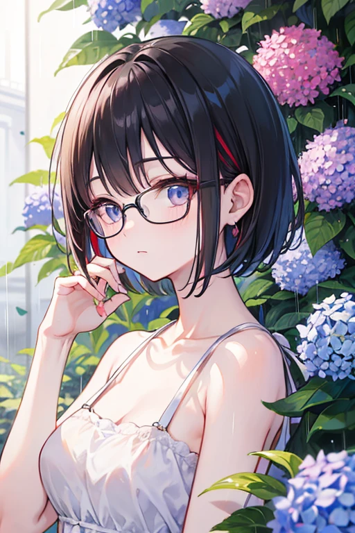 ((masterpiece)), ((best quality)), (ultra-detailed), ((kawaii)), cute, (lovely), ((sexy)), (ero), ((extremely detailed)), 4K, (8K), best quality, (beautiful), anime style, upper body, raise a hand, focus on the face, building, morning, a cute girl, 1girl, solo, suit, beautiful light brown hair, beautiful purple eyes, ((beautiful eyes)), white-skinned, ponytail, muscle, horseshoe-shaped hairband, glasses, earrings, necklace, light smile, wind effect, reflection effect