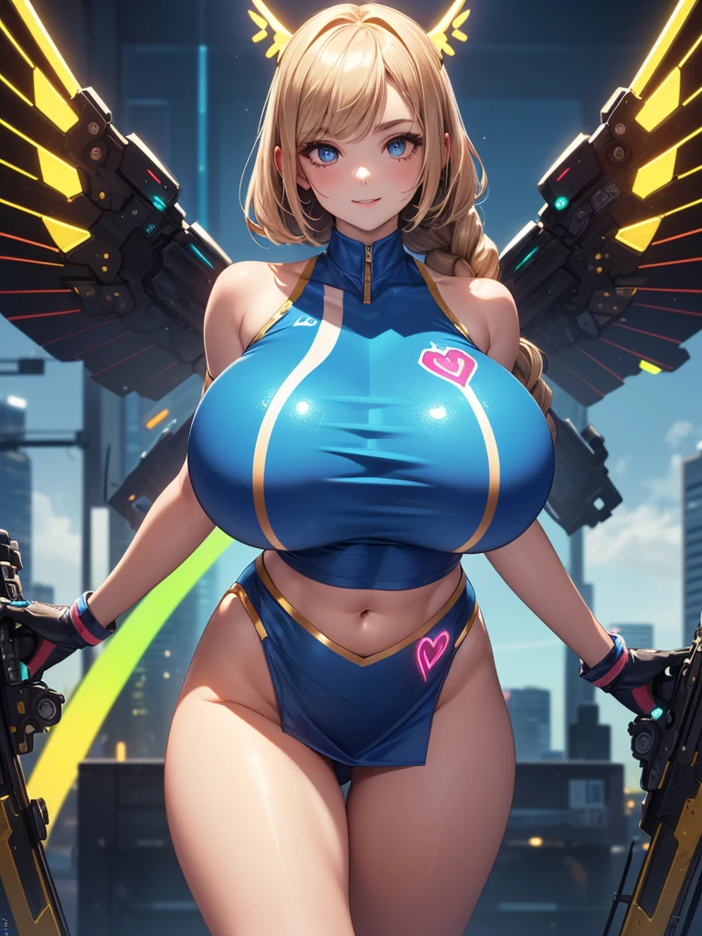 (((best quality))), ((ultra-detailed)), (((masterpiece))), (illustration), ((an extremely delicate and beautiful)), ((super detail)), ((high resolution)), (((nsfw))), ((cybernetic)), (futuristic), fantasy, (seductive), (((erotic))), (((20 years old))), (pussy juice), camel toe, (((((ultimate gigantic tits))))), (android), (super heroine), delicate metal decorations, gleaming skin, shiny body, two legs, soaking wet, tits focus, (((ultra tall and slender body))), ((skinny legs)), ((big round eyes)), cute eyes, drooping eyes, biopunk, (dark cybernetic and futuristic background), ((adult)), in stasis tank, in suspicious broken laboratory, electrical shining line on the body, (open legs), five fingers, no extra hands, seductive smile, braid, pony tail, (hair shorter than shoulder), slime suit, slime girl, melting, ((((female masturbation)))), ((midriff-baring outfit)), ((outfit with heart-shaped hole)), ((translucent blue)), dark blond, ((mechanical wings)),