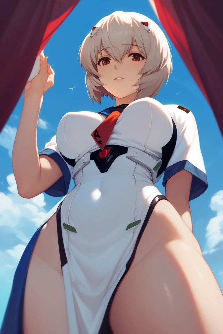photorealistic, (4k), depth of field, (Masterpiece), (realistic skin texture), extremely detailed, intricate, hyper detailed, professional photography, high resolution, sharp detail, best quality, fairy, (fairy wings:1.2), blonde hair, twin braids, yellow eyes, (flying:1.5), above clouds, in sky, blue sky, (clouds:1.3), between clouds, landscape far away,team rocket,team rocket uniform,white skirt,red letter R,crop top,black thigh-highs,black elbow gloves