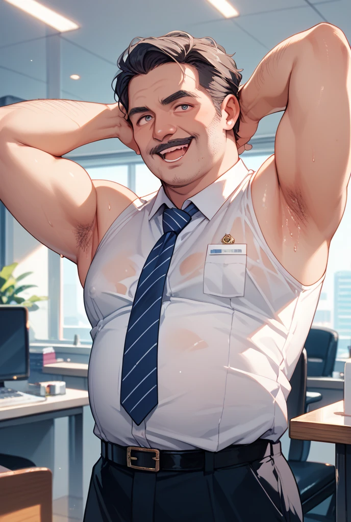 best quality, masterpiece, handsome man, muscular bodybuilder, mature facial features, exaggerated tiny waist, construction worker gear, hardhat, unbuttoned pants, flaccid penis, construction site, carrying toolbox in one hand, holds up condom wrappers in another hand, perfect fingers, sexy, gay, homoerotic, no watermark, no logo, no signature