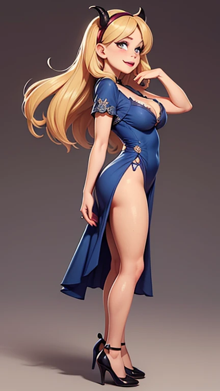 masterpiece, ultra high-quality, extremely detail 8k cg, high resolution, 1girl, narukouzumaki, twintails, wisker marks, blonde hair, blue eyes, perfect eyes, thin body, huge breasts, fakebreasts, evening gown, halterneck, criss-cross halter, tutututu, fishnet pantyhose, high heels, choker, beautiful face, outdoors, garden, night time, full shot photo, full body