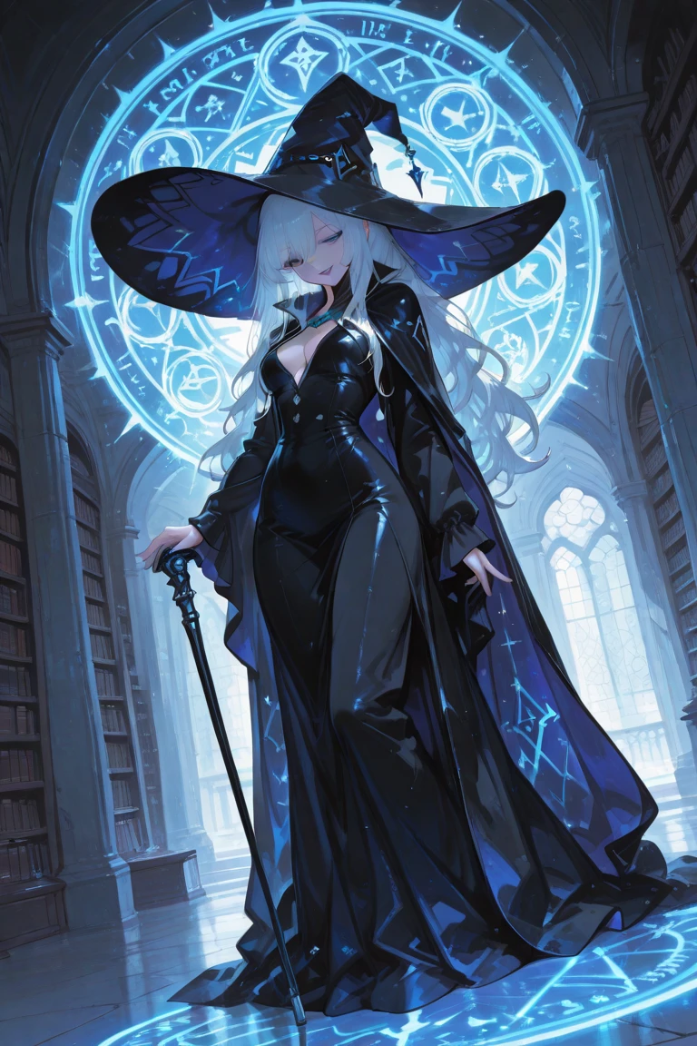 create a scene that depicts a modern witch who has embraced the world of cybernetics to enhance her magical abilities. The artwork must convey the enchanting mix of traditional witchcraft and futuristic technology. Here are some specific elements to include:
The witch's lair: The setting should be a cozy room, but a little mysterious, full of magical books, crystal balls, Potion Ingredients, and antique furniture. The room should be dimly lit by candles and a soft light, mystical glow emanating from his cybernetic enhancements.
The Cyborg Witch: The central focus of the artwork is the witch herself. She cuts a striking figure with a mix of traditional witch attire and cybernetic enhancements... Your clothes should have a witchy touch, occult aesthetics, with flowing robes, A pointy hat, and an intricate pentagram necklace. Her arms, however, foram atualizados com componentes cibernéticos que incorporam símbolos mágicos e glowing runes.
Magic Interface: The witch is casting a spell, with a holographic, touch-screen interface floating before her. This interface includes spell enchantments, mysterious symbols, and digital components, demonstrating his fusion of magic and technology.
Spell Ingredients: On a nearby table, there must be a collection of magical ingredients, como ervas, potions, and magical artifacts. Some of these items may have been modified with cybernetic enhancements, blurring the line between natural and technological.
family friendly: The witch is familiar, maybe a cat or crow, should be present at the scene, serving as your magical companion. The familiar may also have subtle cybernetic enhancements or glowing eyes.
glowing runes: A sala deve ser adornada com símbolos antigos e glowing runes nas paredes e no chão., contributing to the magical atmosphere.
ethereal lighting: Use a combination of mystique, ethereal lighting and cybernetic glows to create an interactive