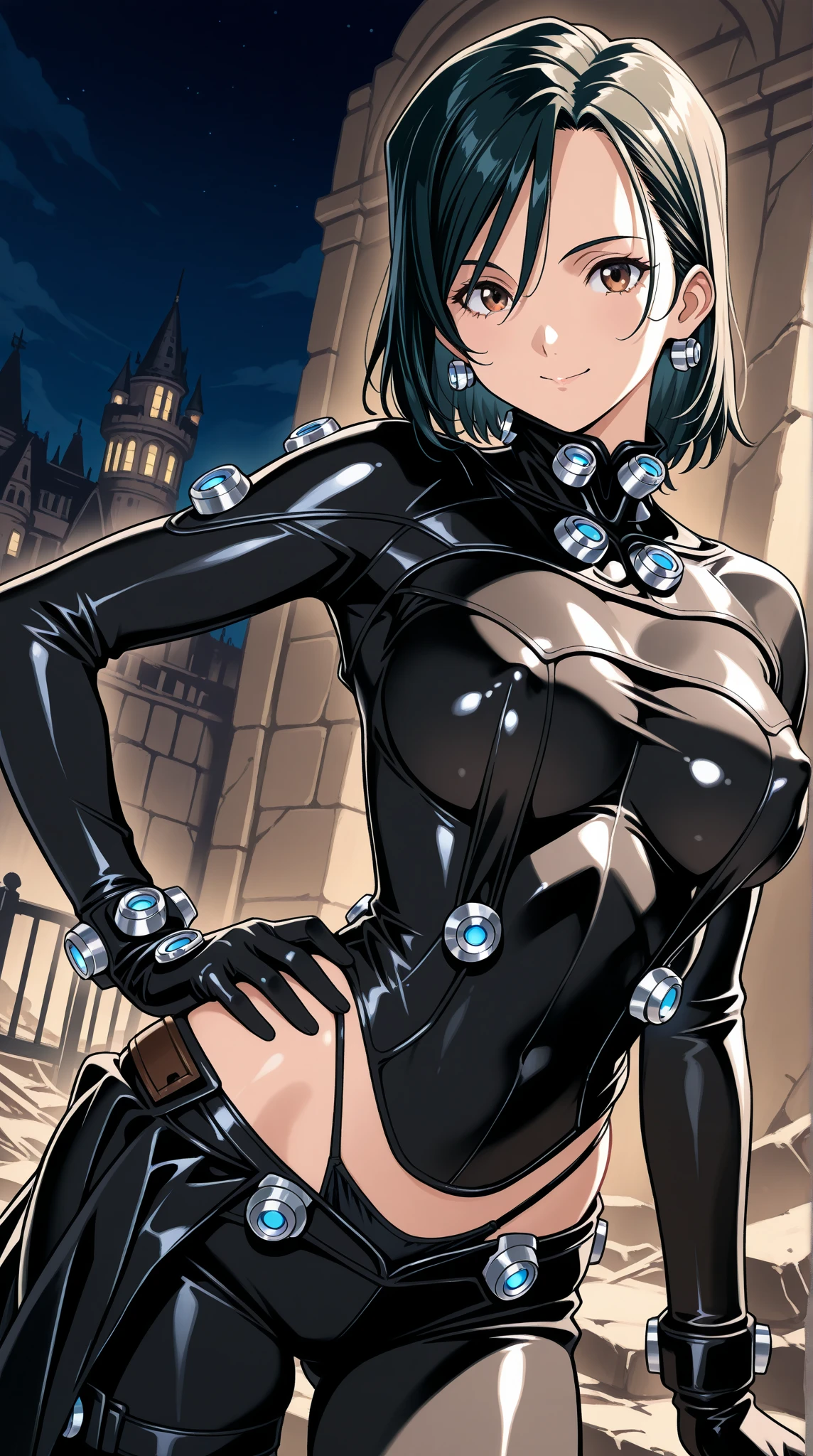 Full HD, 4K.(masterpiece:1.5), (best quality:1.5), amazing, beautiful detailed, extremely detailed wallpaper, extremely detailed CG unity 8k wallpaper, extremely delicate and beautiful, finely detailed, extremely detailed wallpaper, official art, detailed background, DollFace, ((30yr old,)) dominatrix sailor mercury, blue hair, short hair ,red eyes, dominatrix latex outfit, hellraiser outfit,
black body suit, shoulder pads, cleavage, spikes,
upper body, cowboy shot, standing,
night red sky, bar, westland, mad max background,
(insanely detailed, masterpiece, best quality) solo,