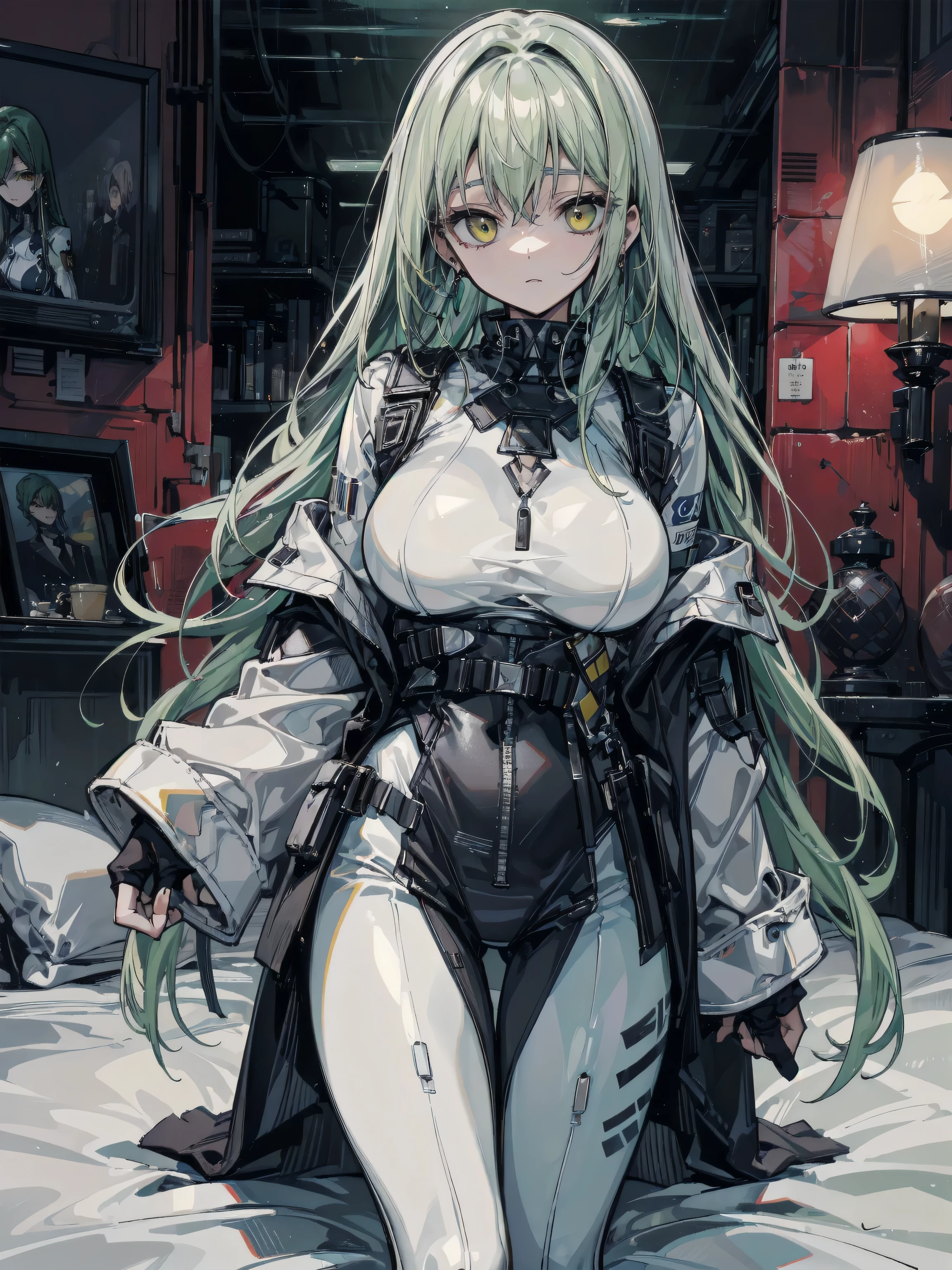 1girl, kal'tsit (arknights), animal ears, solo, oripathy lesion (arknights), navel, breasts, green eyes, dress, green dress, looking at viewer, cat ears, large breasts, groin, animal ear fluff, bare shoulders, clothes lift, short hair, lifted by self, bangs, off-shoulder dress, green hair, dress lift, off shoulder, long sleeves, white hair, stomach, detached collar, upper body, closed mouth, collar, collarbone, detached sleeves, midriff, choker, halterneck, see-through, watch, criss-cross halter, see-through sleeves, wristwatch, medium hair, cowboy shot
(Highres), 8K, Detailed, Ambient Light, Digital Art, Soft Lighting, (Hyper-Detailed Background:1.2), Messy Hair, (Mature Face:1.4), (beautiful face:1.15), (((masterpiece))), (highest quality), ((perfect face)), very deep eyes, (cinematic lighting), detailed eyes, best quality, realistic background, highres, (intricate details), detailed finger, extremely detailed, intricate, award-winning, hyper-detailed, hard lighting, intricate details, eyes focus, (illustration:1.1), highres, trending on artstation