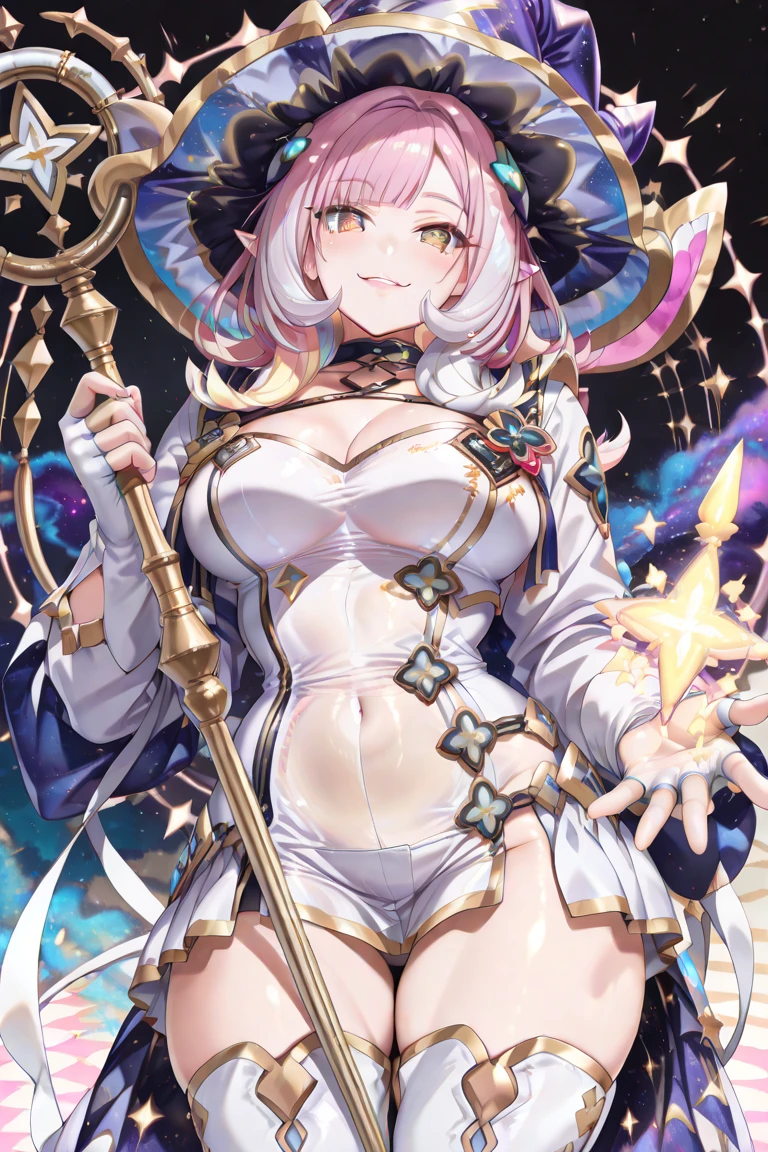masterpiece, Highest quality, High resolution, male, short hair, Hello, Red eyes, Large Breasts, Cleavage, Epaulettes, White gloves, - Elbow hand pockets, Purple Skirt, Knee socks, Cowboy Shot, Are standing, Place your arms at your sides, straight, street,Two legs,Five Fingers,Evil background,,evil grin, Debish Aura (Shiny fabric:1.5),Dark world background,solo,Decorated with skulls. background, A mountain of skulls beneath ,Two hands,