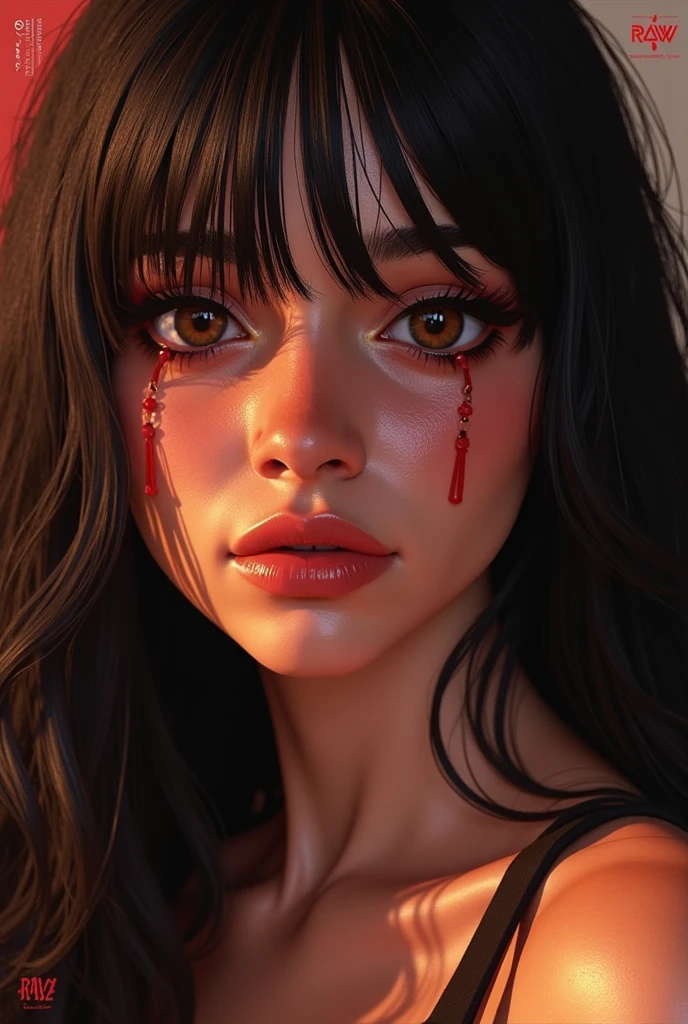 a close up of a woman in a red dress with blood on her chest, cyberpunk art inspired by Rob Liefeld, cgsociety contest winner, fantasy art, female rouge assassin, badass anime 8 k, blood knight, 3 d render character art 8 k, deviantart artstation cgscosiety, katana zero video game character, female vampire warrior