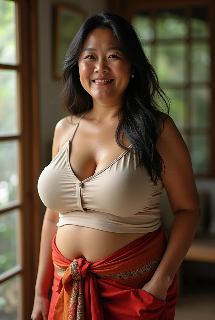 40 year old aunt from Javanese tribe with bbw body and big breasts full of slime and naked , 
