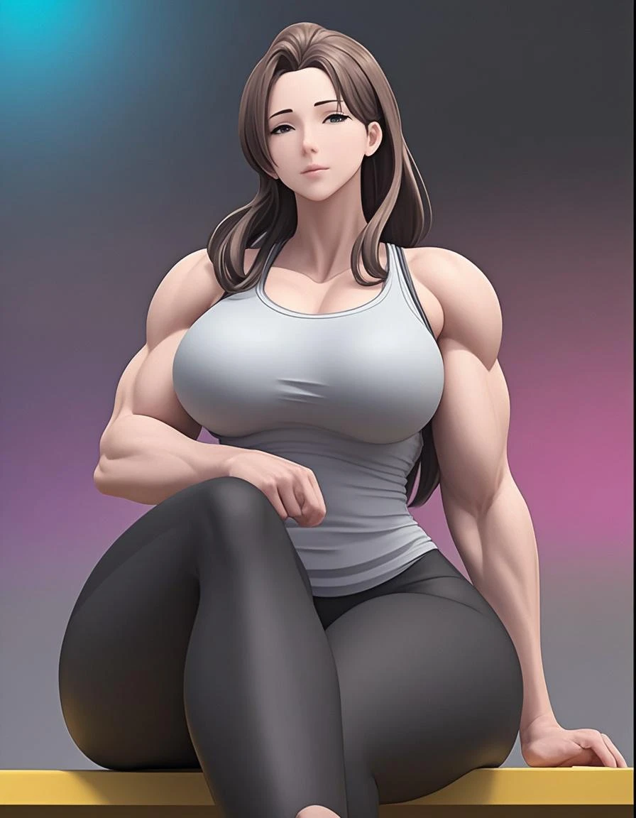 (masterpiece, best quality:1.37), ultra-detailed:1.37, hyper-sharp:1.37, anime style, An illustration of a female bodybuilder with a height of 2m who is DJing while showing off her muscles. The (((female bodybuilder))) is 2meters tall and has a muscular build. A female bodybuilder wears a tank top and shorts, exposing her muscles. A female bodybuilder is standing in a DJ booth and playing music with turntables and a mixer. A female bodybuilder is playing music while showing off her muscles. Audiences are overwhelmed and go wild with her female bodybuilder muscles. This illustration shows a strong and dynamic representation of a 2m tall female bodybuilder DJing while showing off her muscles, ((((huge muscles))))