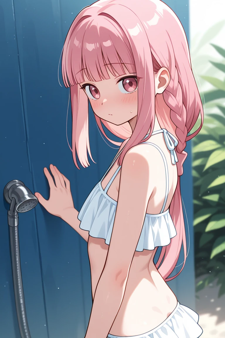 (best quality, masterpiece), 1 girl, centaur, I beg, White skin, Japanese schoolgirl,daughter,black pink, exposing the abdomen, belly button t-shirt , beautiful girl perfect, White tiger photo, Perfect bathroom photo
