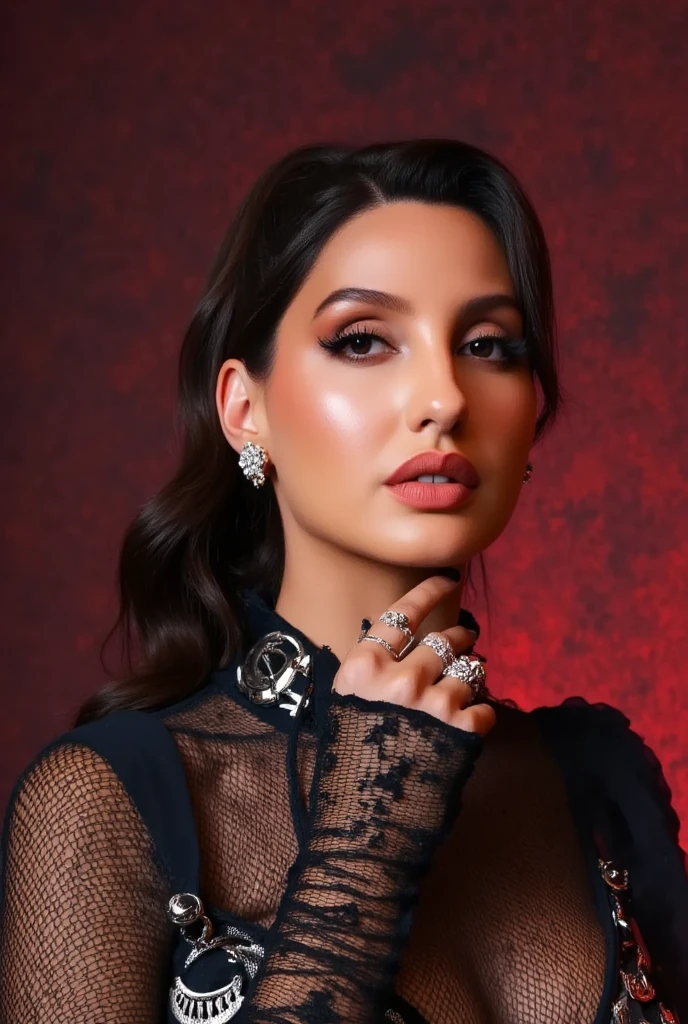 glamorous photo of a captivating masterpiece of an curvy woman in a ((((white neckholder dress with turtleneck)))) ,long earrings, necklace, half body, The intricate lace and gold details exude a very rebellious aura. ((The use of high-shine gloss adds a touch of glamour to the look)), ((while the deep red and black hues give it a dramatic vibe)), blurred background, studio ligthing, facing camera, shallow depth of field, <lora:MS_AmandaThickk_V1_SDXL:0.8>, high fashion, luxurious, extravagant, stylish, sensual, opulent, elegance, stunning beauty, professional, high contrast, detailed,