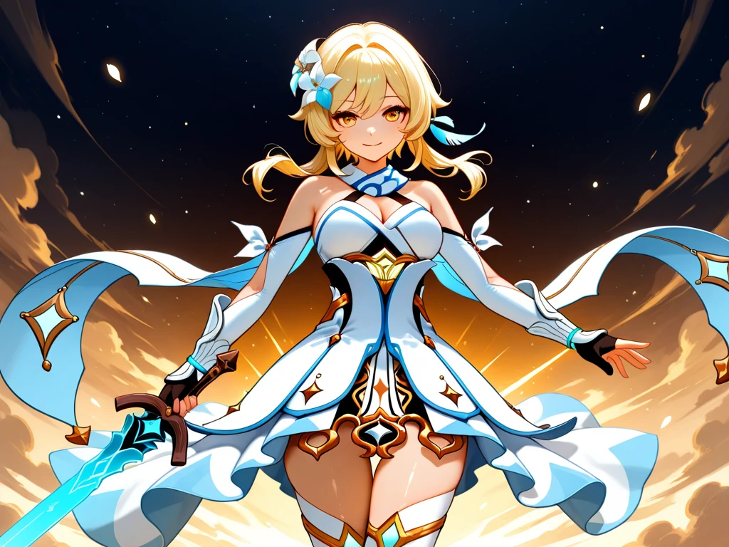 ((profesional: Paso a paso, taking into account even the smallest detail, Resultado final a nivel de Dios))): "genshin impact: furina, (solo 1girl),  furina, orange size , furina whith water power, full body, cowboy shot, (all intricate details)"