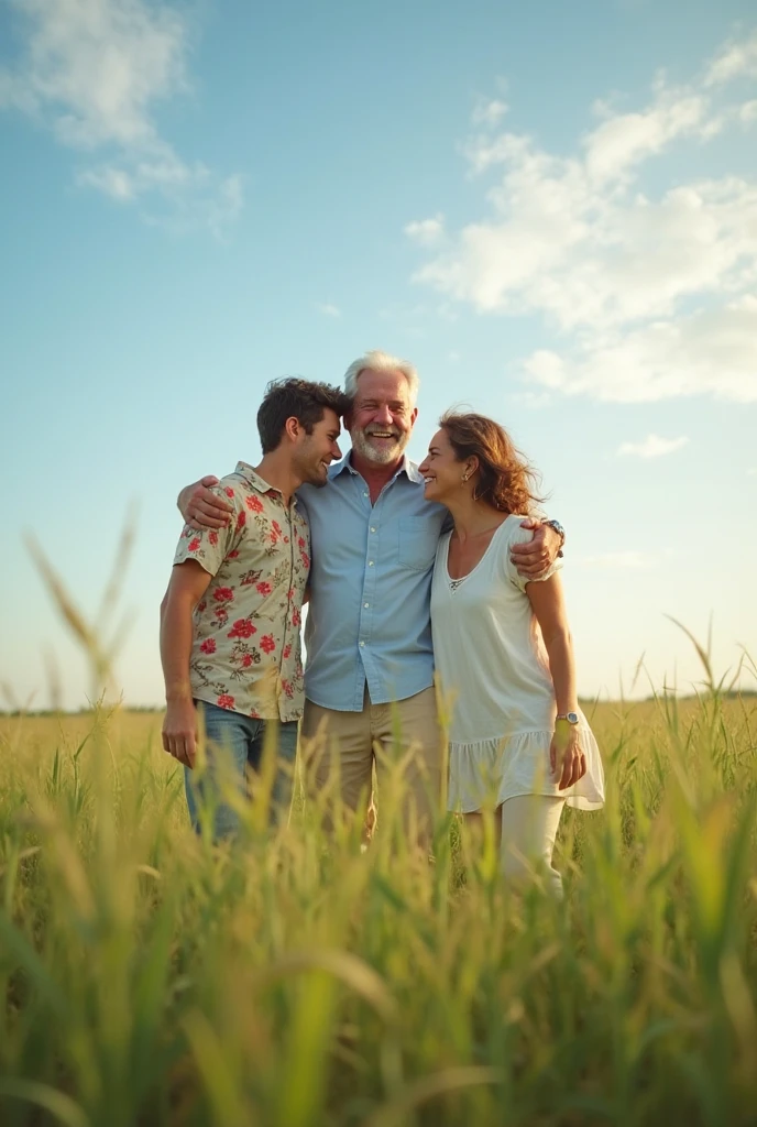 30 year old woman visualizing herself, 7 year old child and her father in a happy scene, convey depth, use earth tones