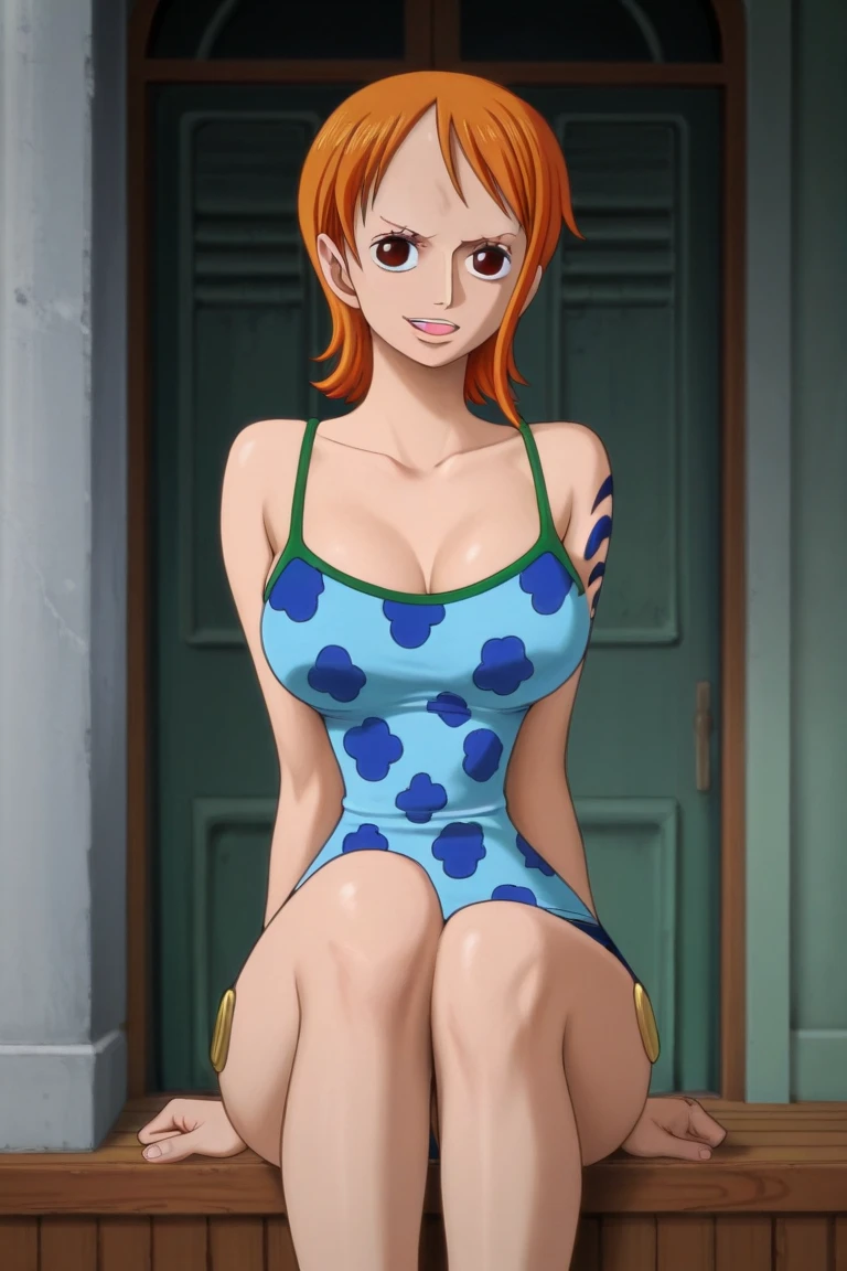 Nami, one piece, one piece dress, red short hair, cute look , big