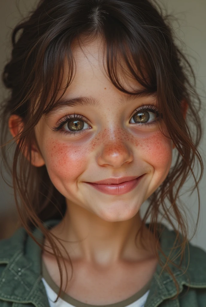A four-year-old red-haired girl, with short curly hair and green eyes, language, uvula, teeth