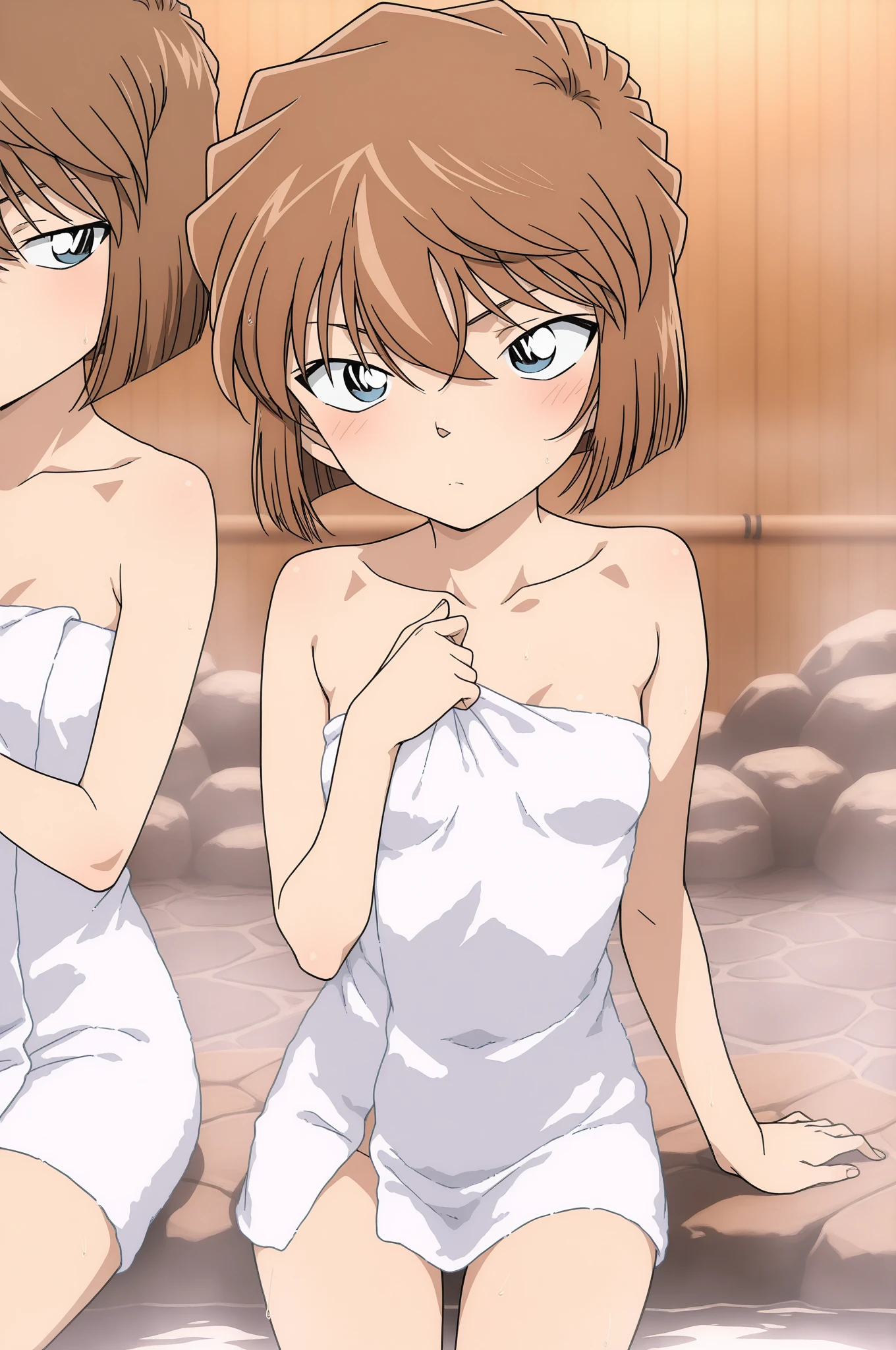 (masterpiece), (best quality), (ultra-detailed), very aesthetic, illustration, perfect composition, intricate details, absurdres, detailed face, (intricate),1girl, (isshiki iroha, yahari ore no seishun lovecome wa machigatteiru, brown hair, brown eyes,, medium breasts), (realistic face:0.2), (narrowed eyes), (glowing eyes:1.2), bathtowel, glare, bathroom, perfect face, 4k, extremely detailed anime illustration,, enhanced details,cowboy shot,perfect anatomy,smooth skin, (gray background), cristal clear eyes, beautiful face,(anime style:1.5), (highres), isshiki iroha, yahari ore no seishun lovecome wa machigatteiru, brown hair, brown eyes,isshiki iroha, yahari ore no seishun lovecome wa machigatteiru, brown hair, brown eyes,