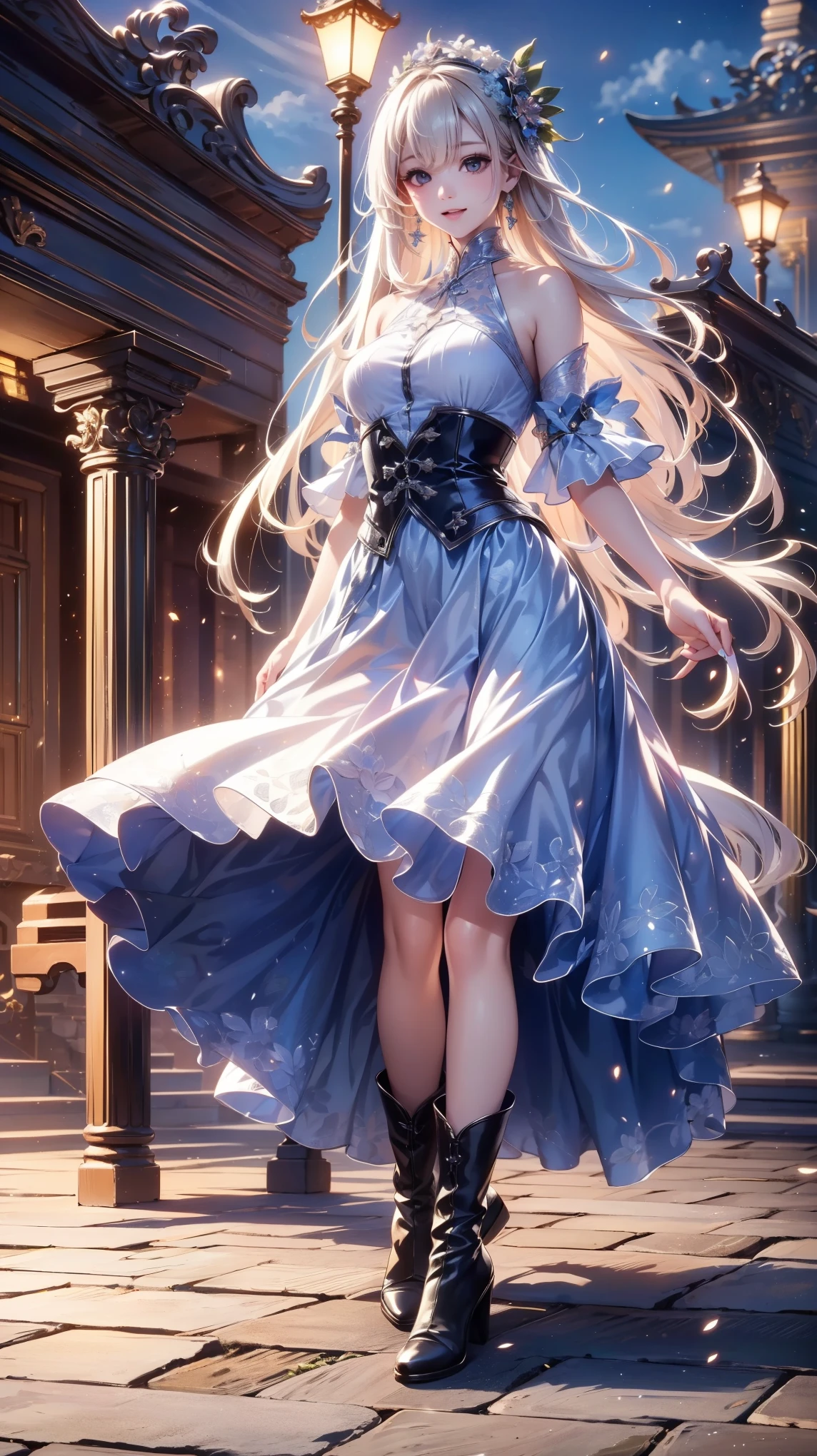 ( very detailed目, very detailed顔), ( realistic にสุดๆ, high resolution ), ( Top Quality :1.4), ( Top Quality ), portrait, 5, Midea, 1 girl ,score_9, score_8_ up, score_7_ up, score_6_ up, score_5_ up, score_4_ up, realistic skin texture that lasts deep into the middle of the night 、 Deep Night , RAW photos , ( realistic に, realistic :1.37), very detailed, Pro Pictures , (masterpiece:1.3, Top Quality , s uper high resolution, Ultramore ), ( realistic , photo realistic :1.4), beautiful illustrations , perfect lighting, anime style .( masterpiece : 1.2), ( very detailed: 1.2), ( very detailed CG: 1.2), ( high image quality : 1.2), (最 high image quality ), 8k, animated illustration , 、 beautiful girl 、とても cute天使、 gothic dress 、 cute、、smile、 long skirt、 Black Long Boots 、 Turquoise Eye, cute女性 ,street, Store , sign,European Buildings,slate paved ,Rose flower,upper body