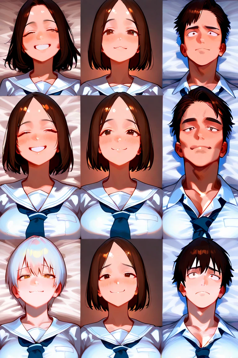 (NSFW:1.5), Uncensored, masterpiece, (realistic, photo realistic:1.2), ((highest quality), extremely fine and beautiful, beautiful face details, real human skin, realistic, photorealistic, 1girl in, Long hair, braid, one side up, bangs, Neck ribbon, Puffy Short Sleeves, clavicle, medium breasts, Cowboy Shot, (Sex with multiple men:1.4), cum shots, Spread legs, Lying down, Breasts out, Cute face, deadpan, Looking at Viewer, Outdoors, Crowd of boys