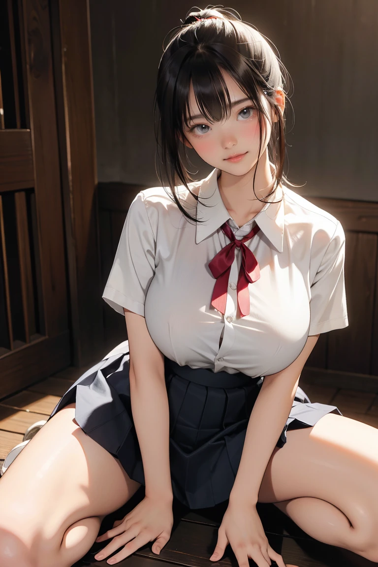 (masterpiece:1.2, highest quality), (realistic, photorealistic:1.4), beautiful illustrations, (movie lighting), Depth of written boundary, looking at the viewer, Front view, 1 girl, Asian, 1, ((bob hair)), perfect face, Cute symmetrical face, shiny skin, asymmetrical bangs, Big eyes, ((shaved pussy:1.5)), ((Anatomically perfect body:1.5)), ((Pink nipples)), long eyelashes, beautiful hair, beautiful face, fine and beautiful eyes, beautiful clavicle, beautiful body, beautiful breasts, thin thighs, beautiful feet, beautiful fingers, ((school uniform )), (vaginal sex:1.5), (beautiful scenery), Outdoor Exposure, droopy eye, (cum in pussy:1.5), sex, erotic, A hairless pussy, hetero, cowgirl position, Inserting a penis into a pussy, (smile, Upper grade)