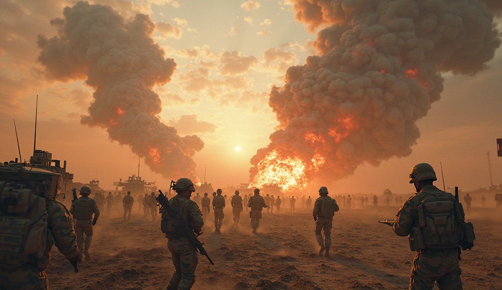 best quality , masterpiece, depth of field,
battlefield,man,((Flame from the bazooka )),(mushroom cloud), glasses, bulletproof helmet,((torn corpses,blood,only head on the ground))