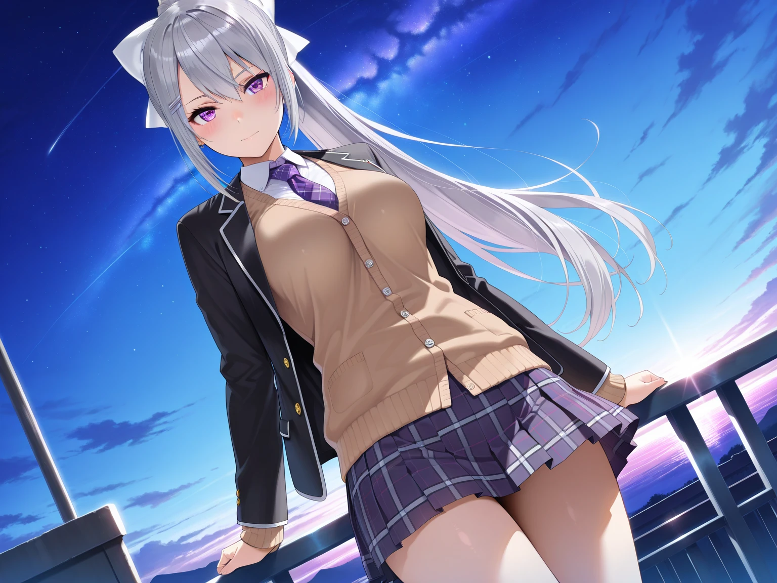 a cute girl in sexy thight clothes she is standing, she is smileing (full body)