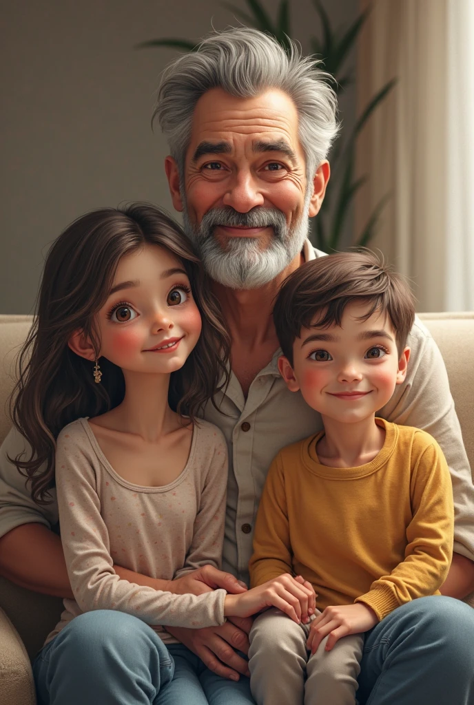A grandpaa with spx with 3 children (2 boy and 1 girl)