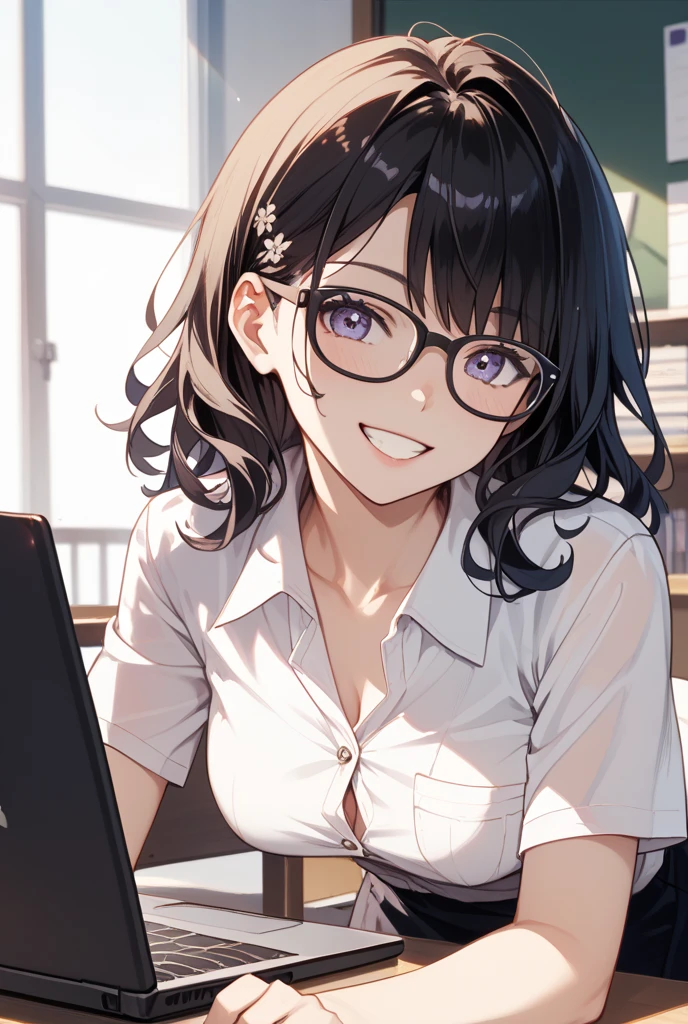 1. Beautiful girl in a pink polo shirt, short hair, Small breasts, Beautiful fingers, Black Hair, black eyes hospital cute high quality short sleeve glasses perfect hands medical checkup happy smile mouth wide open