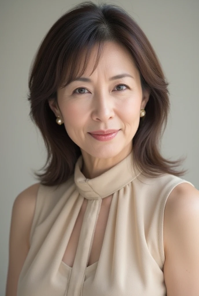 ((Highest quality)), ((8k)), ((masterpiece: 1.3)), (Perfect appearance), (Photorealism: 1.6), (KE), (JMA), (古い日本の町並みの中に立つJapanese women: 1.6), (Kyoto), (Clear Background), Japanese women, (48 years old), ((Stand upright, Look forward, Center of screen)), ((Realistic skin texture)), (Fine wrinkles appear all over the skin: 1.3), (Dullness: 1.1), (Unmoisturized skin: 1.2) , (Facial wrinkles: 0.9), (Wrinkles around the eyes: 1.2), double eyelid, Lower eyelid tear trough, The eyes are looking here, Smiling Kindly, (Dimples: 1.2), Laugh with the corners of your mouth wide open, short hair, Soft fabric blouse, (Through the white blouse: 1.3), (Voluptuous and glamorous body), (Wide sleeves), (Cuffs that fit your wrist), (The bottom of the blouse is tucked into the skirt: 1.2), flare skirt, High heels, (Focus on the upper body: 1.3), (Low - Angle: 1.4),