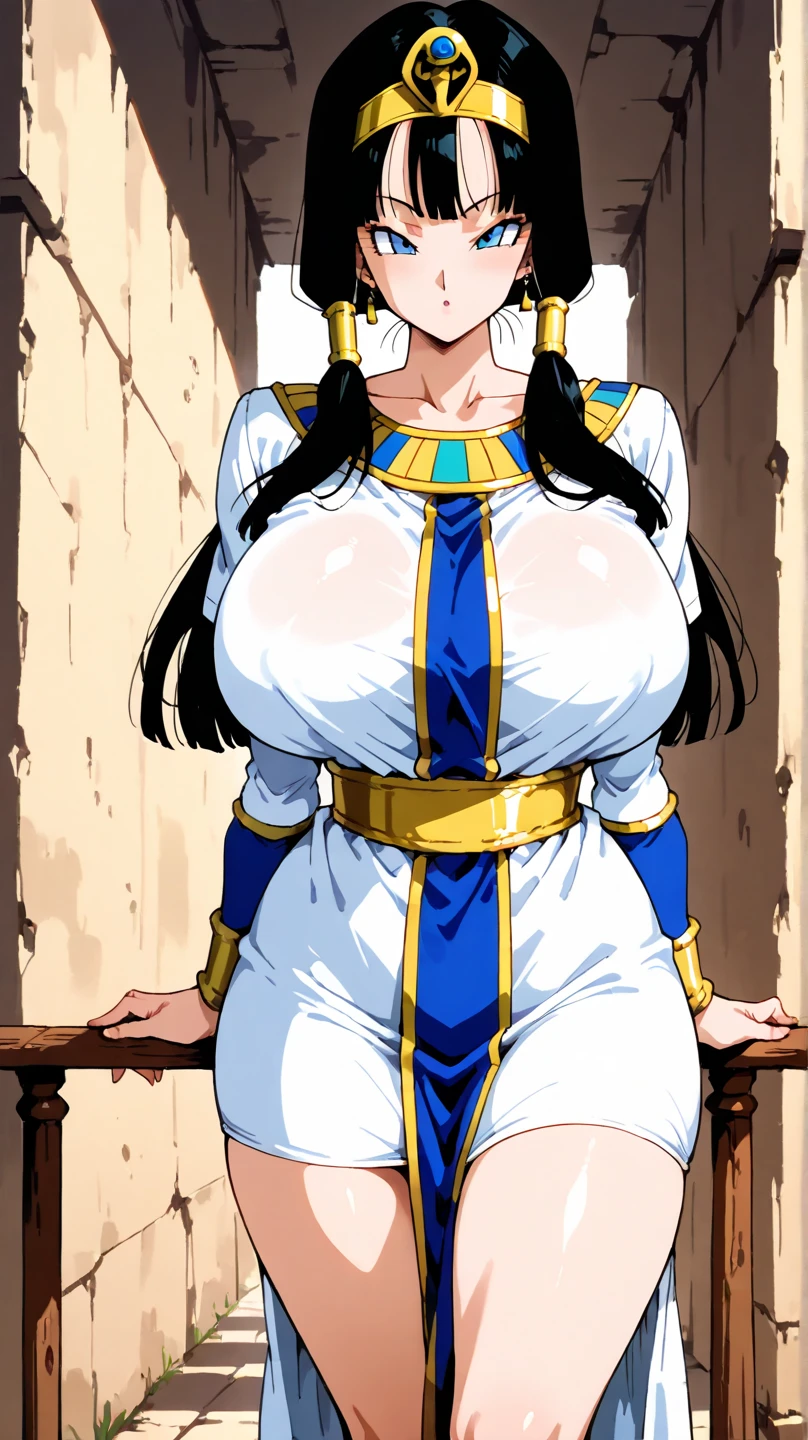 extremely long hair , ponytail, perfect anatomy 1 girl tall solo, slim thick,  ((muscular)) high elf toned body, silver breast plate, blue cape, slendered abs, hourglass waist, detailed face, defined cheekbones, puffy lips, gauntlets, gold crown, shadow over eyes, looking at viewer, masterpiece, white thigh highs lingerie,