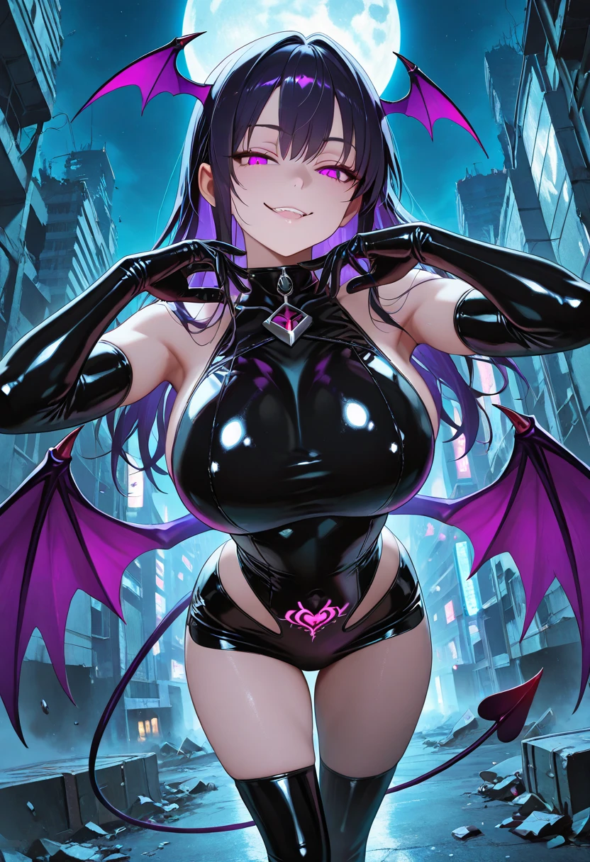 ((masterpiece、best quality、,Very detailed)、,((A girl))、Ball head、((Purple Hair、Very long hair、Cover your eyes))、Pink Eyes、Smile、((There are many piercings))、((Large Breasts))、Cowboy shooting、Shooting from above、bathroom,((best quality)), ((masterpiece)), (detailed), (character focus、Breast Focus,whole body), Anime 2D Rendering, Realistic young anime women, Five fingers, Perfect face, Beautiful details, Beautiful Body, Beautiful breasts, Beautiful thighs, (Huge breasts)、Beautiful Feet, (Dark Skin), baby face、A girl、Sticking out tongue、((Grin))、She turned her face and body toward the audience,Beautiful face and charming smile,eternal,(Large Breasts),Shy,Exceed,Thick Legs,Succubus,Fascinating three-dimensional,Fascinating three-dimensional,Fascinating three-dimensional,Magical girl,Bright Pink,night,暗Dark Skin