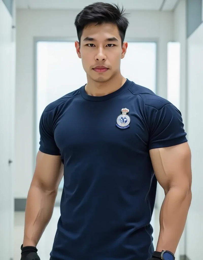 korea male male model sit on the table , big muscles, handsome, cool, smoothly combed hair, pierced ears, wearing a t-shirt navy top, holding a lollipop, portraiture, modeling, dynamic pose, Japanese street, late at night, store lights trade, full half body shot, kind_smile, open mouth, fullbodypolice officer, Korean Men ,facial hair, Full body, ,(Police badge) ,(Torn navy round neck shirt), (Navy blue round neck shirt.), (Abrasions on the body....: 1.3), (Navy Cargo Pants: 1.3), Short Hair Hair, (High shadow detail),Pectoral muscles, Big arm muscles, blood vessel, Big muscles, Wide shoulders, Abrasions on the body...., Abrasions on the face, nighttime , fire truck