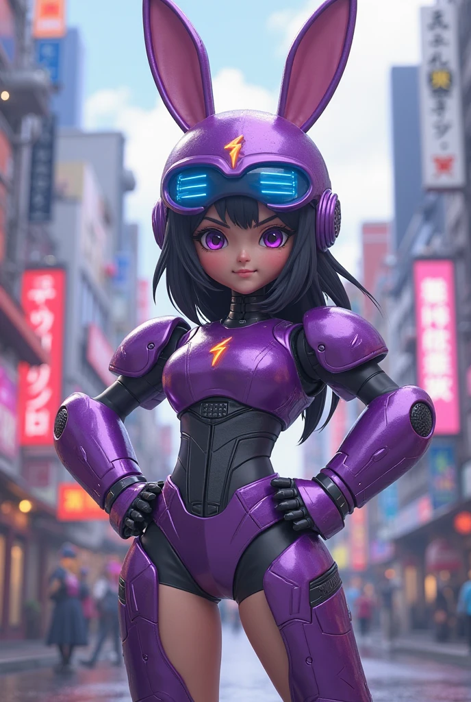 masterpiece、top-quality、hight resolution、on stomach, From Side, 1beautiful girl、20yr old、、full body Esbian、Beautiful cybernetic girl looking at realistic masterpiece of detailed muscles in camera underwear、Pink Cyber Suit、full body Esbian、round and large eyes、kawaii eyes、a purple eye、((Rabbit ears))、Bangs Patsun、Black straight hair、smooth hair、A smile、Colossal 、cleavage of the breast、Daytime、Jump off the rooftops of skyscrapers、