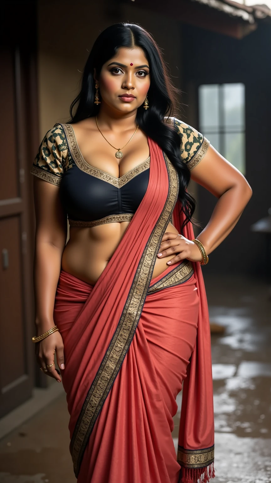 Foto RAW, photorealistic, photography, full body shot, master shot, perfect eyes, goddess like beauty, pierced eyes, perfect thick chubby mallu Desi aunty bhabhi, Wearing a Stanapatta, a chest-band.Saree model, model Photography, Indian saree shoot, Indian traditional wear advertising photography, traditional wear brand shoot, face of Indian actress Sonakshi Sinha, masterpiece, realistic, realism, incredible details,  pleasure, photorealism, detailed skin, skin pores, high contrast, photorealistic Artstation 8k HD digital art trend of high definition and detailed realistic skin texture, ultra detail, realistic skin texture, armature, best quality, ultra high definition, (photorealistic:1.4),, high resolution, detail, raw photo, sweat, Re sharp, by Lee Jefferies Nikon D850 Film Stock Photo 4 Kodak Portra 400 Camera F1.6 Lens Rich Color Ultra Real Realistic Realistic Textures Dramatic Lighting Unreal Engine Trending at Art Station Cinestill 800,(pele altamente detalhada: 1.2), 8k UHD, DSLR, soft-lighting, alta qualidade, grain of film, Fujifilm XT3,she didn't like to wear blouse or bra, she is happy to wear only saree, she hates blouse or bra, detailed hairy armpits, hyper realistic skin, skin pores, sweat, veins, 