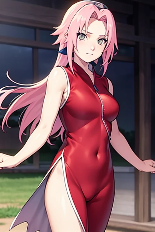 haruno sakura, Naruto \(Series\), Naruto Shippuuden, estilo de arte anime, master part,
Olhando para o Viewer, parte superior do corpo,
Pose de luta, clenched hands, Closed hands, constricted fingers, Arm Stretched, punho erguido, prestes a socar, punho detalhado, punho de foco,
camisa vermelha, camisa, short hair, Mangas, camisa sem mangas, protetor de testa, faixa de cabelo, Konohagakure symbol on hair band,
1girl, sozinho, franja, seios, boca fechada, Manga de cotovelo, eyes visible through hair, cabelos flutuantes, foreshortening, olhos verdes, Hair Intake, franja separada, cabelo rosa, seios pequenos, Sobrancelhas em forma de V, Antecedentes detalhados, ao ar livre, Cereja, heaven, Cloud, vento, dia, sunlight, ((seios grandes))