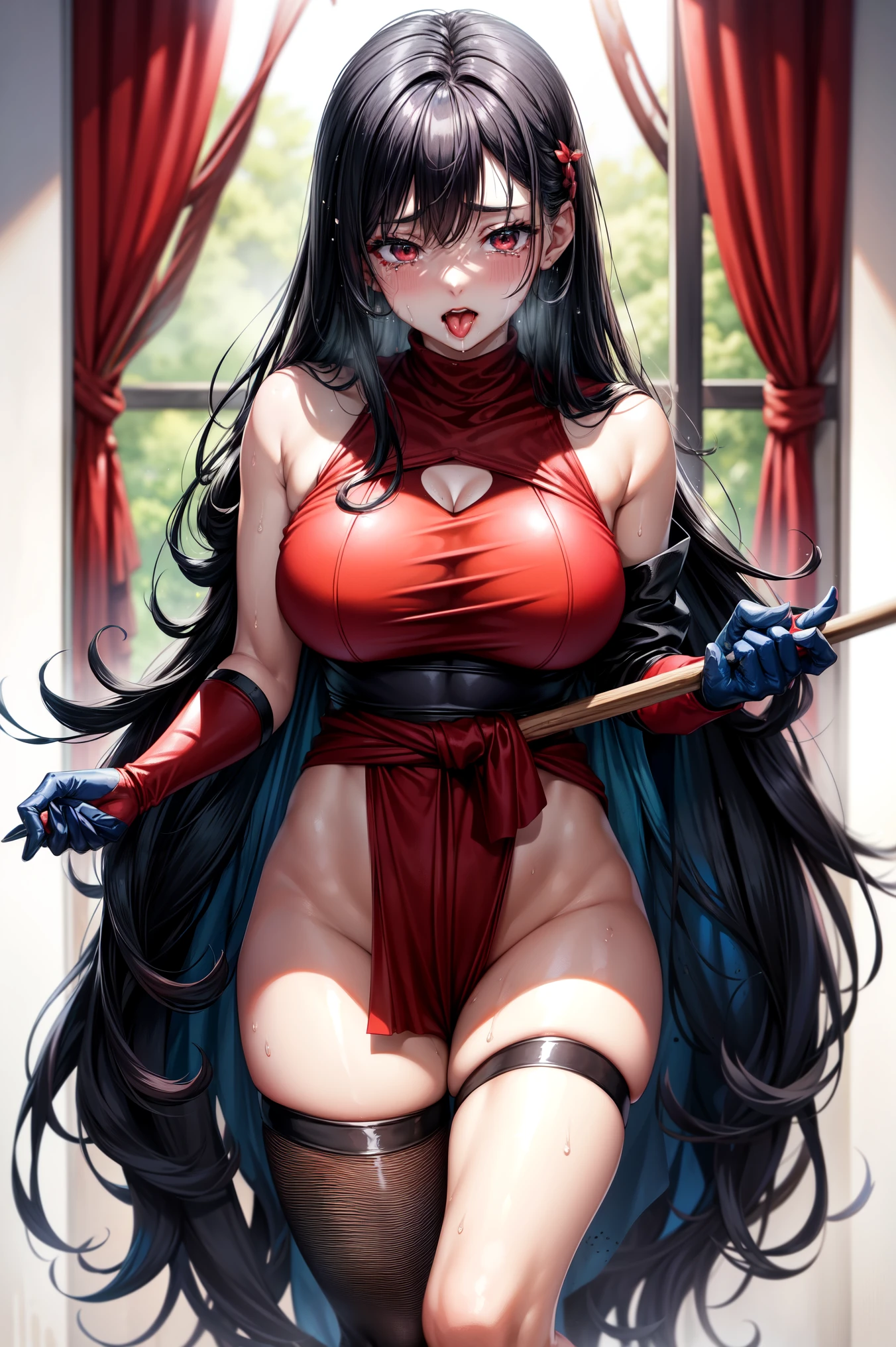 BDSM、Queen、mistress、(((One girl)))、solo、((Red latex long gloves covering the fingertips:1.4 )))、(((Red latex corset dress:1.4)))、(((The corset dress is decorated with beautiful lace.)))、(((Corset dress with shoulder straps)))、(((Red latex tight mini skirt:1.4)))、(((Red Thigh Boots)))、(((Black fishnet stockings:1.2 )))、Stiletto heels、(((Black latex panties)))、(((Black latex bra)))、(((Black leather collar)))、(((sexyなポーズ:1.4 )))、Wide-open legs:1.2、(((Erotic)))、(((Cowboy Shot)))、highest quality, masterpiece, Very detailed,One Girl,  ((Rose)), (vine), cage, bandage, Red rope, (Detail Light), falling Rose petals, Boa Hancock, (Browsing Caution:1.8), (masterpiece:1.5), Detailed Photos, sexy, (8k, Realistic, highest quality: 1.4), (One Girl), Beautiful Face, (Anime realistic face), (Black Hair, Long Hair: 1.3), Beautiful hairstyle, Realistic eyes, Beautiful details in the eyes, (Realistic Skin), Beautiful Skin, (sweater), Absurd, charm, 超High resolution, Ultra-realistic, High resolution, Golden Ratio, (Sexually excited:1.5)、Shut your mouth.、(((Sulky face:1.2)))、(((Frowning:1.2)、Cold Stare:1.2、blush:1.2、Sweating profusely