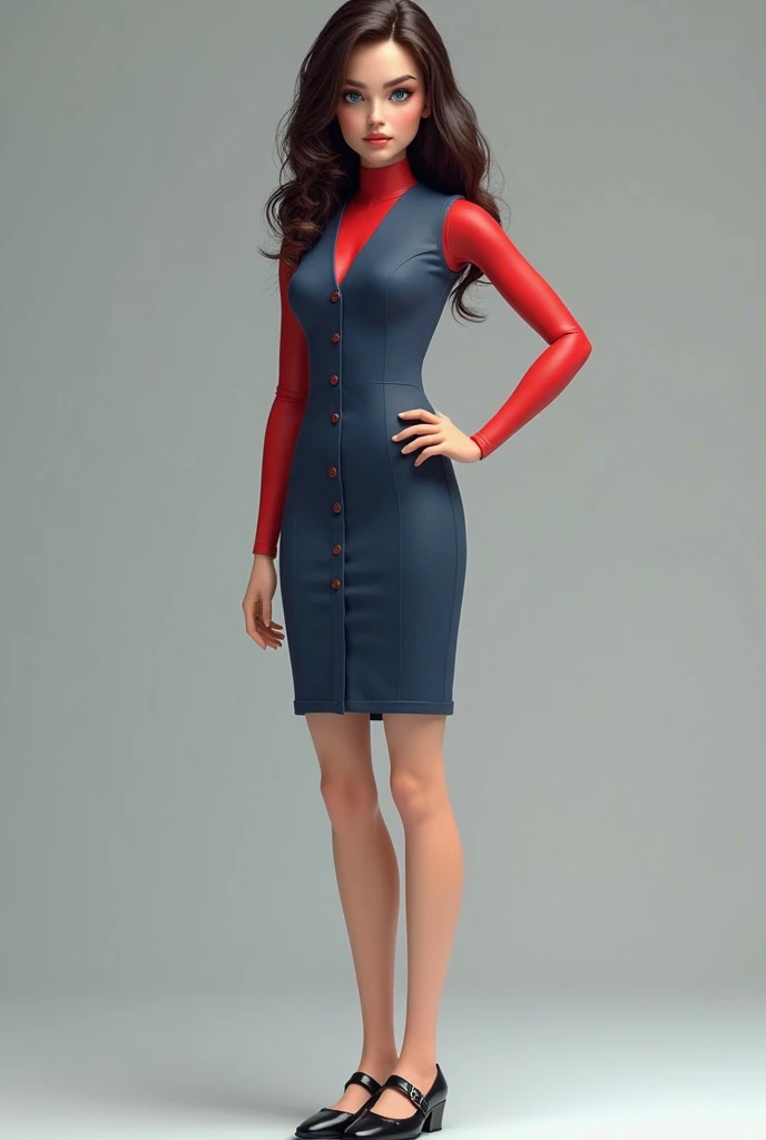 ((Masterpiece, best quality, cinematic lighting, 8k, full body shot, long hair)), (smile:0.85), (realistic scenic background) blue latex, headwear, short nurse dress, jewelry