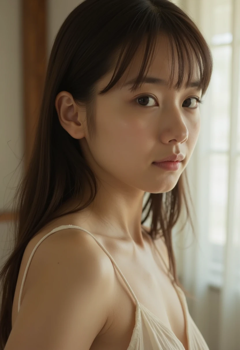 highest quality, Face Focus, Soft Light, Ultra-high resolution, (Realistic:1.4), RAW Photos,
1 Japanese girl, alone, cute, (pupil, Light in your eyes), Beautiful face in every detail, (),(High resolution detail of human skin texture),
(Long Hair)、Sit with your knees hugged、ponytail、
indoor,
topless,From above、
(Portraiture)